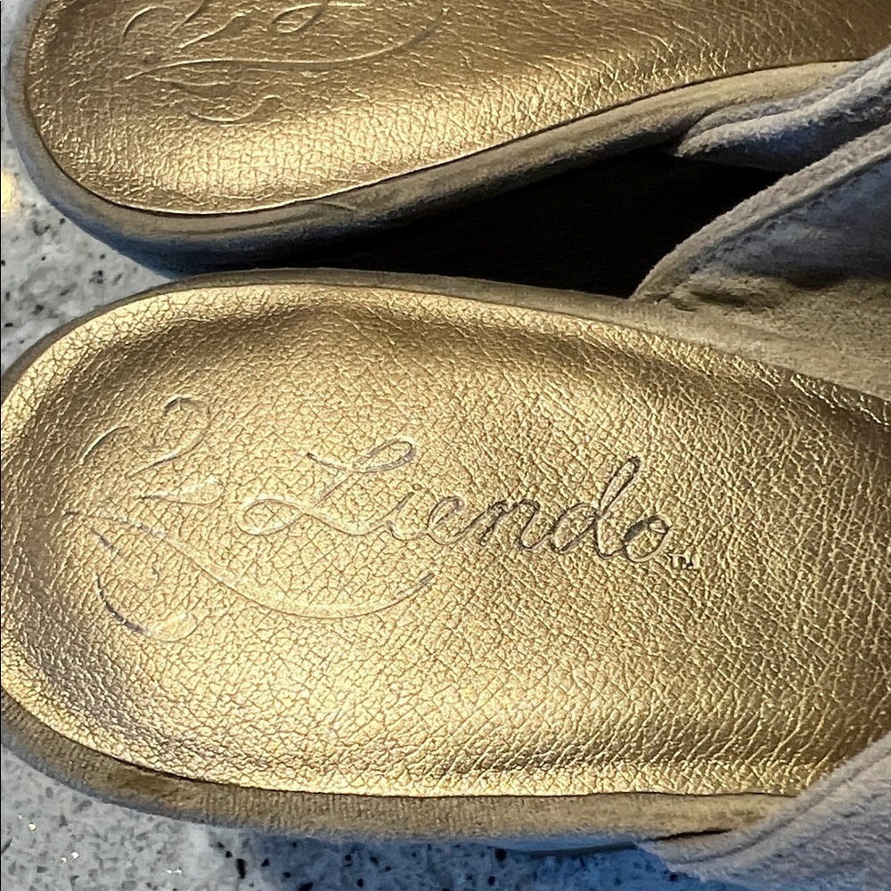 Anthropologie Liendo by Seychelles Taupe Ruffled Suede Wedge Slides Size 7 - Picture 2 of 10